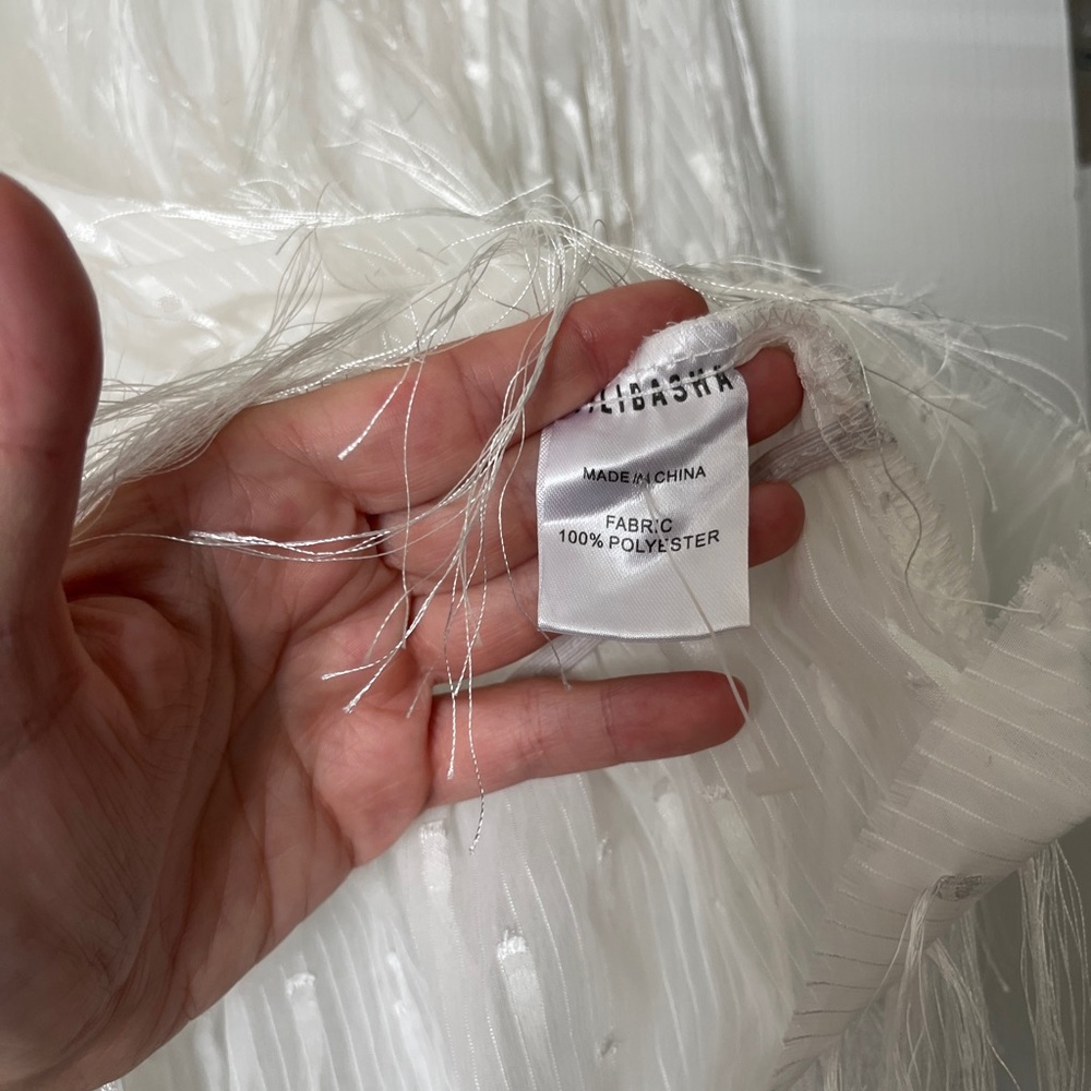 YILIBASHA White Fringe Sheer Blouse XS Fringe Textured Avant Garde Long Sleeve - Picture 5 of 11